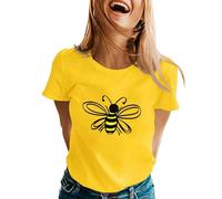 Camiseta de manga corta con cuello redondo para mujer, diseño con texto en inglés "World Be Day", amarillo, S