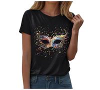 Camiseta de manga corta con cuello redondo para mujer, estampado de carnaval, casual y de moda, camiseta larga para mujer, Le Noir, L