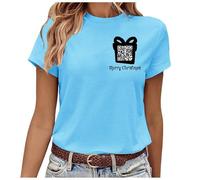 Camiseta de manga corta con cuello redondo y dos opaca para mujer, azul celeste, L