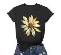 Camiseta de manga corta con cuello redondo y estampado casual para mujer en verano sin espalda top manga larga, Negro , M