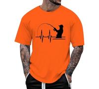Camiseta de Manga Corta con Cuello Redondo y Estampado Creativo Latido del corazón Pescador para Hombre, Informal, a la Moda, cómoda Holgada