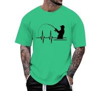 Camiseta de Manga Corta con Cuello Redondo y Estampado Creativo Latido del corazón Pescador para Hombre, Informal, a la Moda, cómoda Holgada