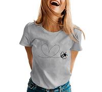 Camiseta de Manga Corta con Cuello Redondo y Estampado de Abejas de Primavera y Verano para Mujer (Grey, L)