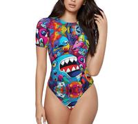 Camiseta de manga corta con cuello redondo y estampado de animales extraños para yoga, correr, fitness, Negro, L