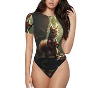 Camiseta de manga corta con cuello redondo y estampado de ardilla valiente, Negro, XXL