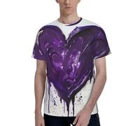 Camiseta de manga corta con estampado de amor morado, cuello redondo, suave, elástica, para deportes, vacaciones, uso diario, Negro, S