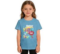 Camiseta de manga corta con estampado de animal para niñas (azul claro, 12-13 años)