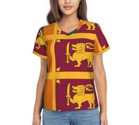 Camiseta de manga corta con estampado de bandera de Sri Lanka para mujer, cuello en V, casual, holgada, clásica, a la moda, Negro, 3XL