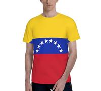 Camiseta de manga corta con estampado de bandera de Venezuela para hombre, camiseta de entrenamiento atlético informal con cuello redondo clásico, Negro -, Medium