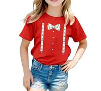 Camiseta de manga corta con estampado de conejito de Pascua para niñas, camiseta suave y casual de cuello redondo para niños pequeños y niños, camiseta para vacaciones y fiestas, rojo, 2-3 años