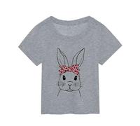 Camiseta de manga corta con estampado de conejito de Pascua para niños y niñas, gris, 7-8 años
