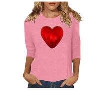 Camiseta de manga corta con estampado de corazón para San Valentín para mujer, blusa informal y elegante para ocasiones especiales, regreso a casa, diario, Rosa., M