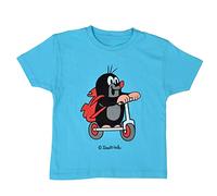 Camiseta de manga corta con estampado de dibujos animados, diseño de animales, original El pequeño topo The Little Mole Krtek Krtecek azul, topo y scooter, para niños, niñas, unisex, azul, 98 cm104