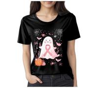 Camiseta de manga corta con estampado de fantasmas para mujer, de Halloween, con cuello redondo, con estampado bonito, ajuste clásico, 13-negro, S