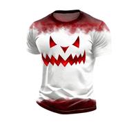Camiseta de manga corta con estampado de Halloween para hombre, diseño de sonrisa malvada, rosso, XL