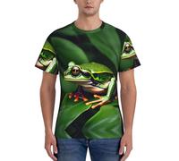 Camiseta de manga corta con estampado de hojas verdes y ranas, para hombre, clásica, moderna, cómoda, para gimnasio, entrenamiento, actividades deportivas, Negro, XL