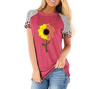 Camiseta de manga corta con estampado de leopardo para mujer con cuello redondo, Rosa intenso., XXL