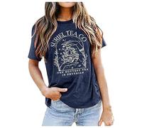 Camiseta de Manga Corta con Estampado de Letras Divertidas de Verano para Mujer, cómoda y a la Moda, de algodón de Colores # L