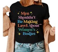 Camiseta de manga corta con estampado de letras para mujer, blusa de cuello redondo, camiseta informal, túnica, camisas de igualdad de derechos para mujer, Negro , 3XL