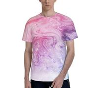 Camiseta de manga corta con estampado de mármol colorido pastel, rosa, azul, morado, cuello redondo, suave, elástica, para deportes, vacaciones, uso diario, Negro, M