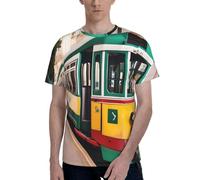 Camiseta de manga corta con estampado de tranvía de Lisboa para hombre, para atletismo, correr, gimnasio, entrenamiento, camiseta de manga corta para hombre, Negro, M