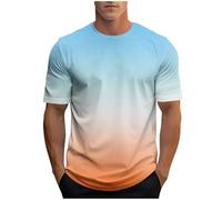 Camiseta de manga corta con estampado degradado, cuello redondo casual, con un elegante diseño de transición de colores para un estilo diario., c, M