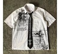 Camiseta de manga corta con estampado gótico retro Y2K | Camiseta blanca transpirable con estampado de calavera y de la Biblia, cuello con , top de moda para
