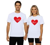 Camiseta de manga corta con estampado gráfico de latidos del corazón para el día de San Valentín 2026, blanco, M