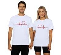 Camiseta de manga corta con estampado gráfico de latidos del corazón para el día de San Valentín 2026 para parejas y uso diario, blanco, L