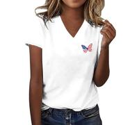 Camiseta de manga corta con estampado gráfico de mariposa para mujer, cuello en V, casual, ajuste holgado, botones frontales, para uso diario, deportes al aire libre, vacaciones, blanco, XXL