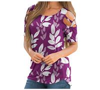 Camiseta de manga corta con estampado informal para mujer, cuello redondo, blusa holgada, mono, camiseta, morado, L