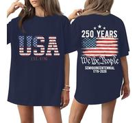 Camiseta De Manga Corta con Ganso Y Bandera Estadounidense Diseño Conmemorativo 1776 2026 para Mujer Hombre Casual Suelto Cómoda Uso Diario Armada L