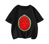 Camiseta de manga corta con lentejuelas cambiantes de sandía creativa 2022, de verano, de algodón, con lentejuelas, para niños y niñas, color negro, Negro