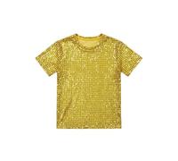 Camiseta de manga corta con lentejuelas para niñas, camiseta de baile, disfraz de escenario, camiseta con purpurina para niños, espectáculo, dorado, 5-6 años