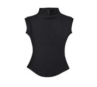 Camiseta de Manga Corta con Medio Cuello Alto y Cintura de Hormiga, Top Adelgazante de Verano para Mujer-Negro-S