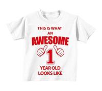 Camiseta de manga corta con mensaje «This is What An Awesome 1 Year Old Looks Like». Disponible en tamaños de 0 a 6 meses hasta 14 - 15 años blanco blanco Talla:3-4 años