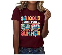 Camiseta de manga corta con texto en alemán "Es ist Sommerferien! DamenT-Shirts: Wir haben unseren Gradust! Lehrerin des Jahr T-Shirt Last Schultag Kurzärmiges T-Shirt Satin Shirt, Vino, L