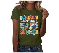 Camiseta de manga corta con texto en alemán "Es ist Sommerferien! DamenT-Shirts: Wir haben unseren Gradust! Lehrerin des Jahr T-Shirt Last Schultag Kurzärmiges T-Shirt Satin Shirt, Verde militar., XL