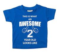Camiseta de manga corta con texto «This is What An Awesome 2 Year Old Looks Like» para niños de 0 a 6 meses y como regalos para hermanos de 14 y 15 años azul azul Talla:9-11 años