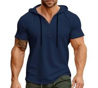 Camiseta de manga corta de ajuste regular para hombre, color liso, sudadera con capucha para hombre, camiseta deportiva de manga corta para interiores y exteriores, caminar, deportes, vida diaria