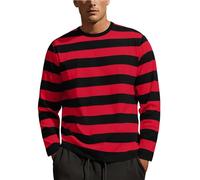 Camiseta de manga corta de algodón a rayas anchas para hombre, cuello redondo, camiseta básica informal, manga larga, ligera, básica, con cuello redondo, ropa de moda, camisetas de manga larga