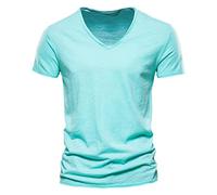 Camiseta de manga corta de algodón con cuello en V de color sólido casual de moda para hombre Tierra Hirschhausen, A13-verde menta, S