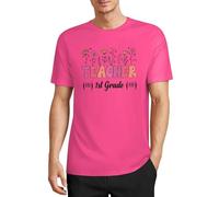 Camiseta de manga corta de algodón con cuello redondo para maestros de primer grado, regalo para profesor, Estilo magenta, M