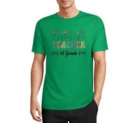 Camiseta de manga corta de algodón con cuello redondo para maestros de primer grado, regalo para profesor, Estilo verde medio, 5XL