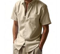 Camiseta de manga corta de algodón de gran tamaño para hombre, con botones, informal, diseño liso, para vacaciones, citas, verano, con solapa, cuello en V, caqui, 3XL