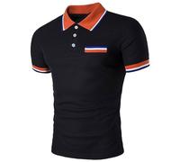 Camiseta de Manga Corta de Moda con Cuello de un Tercer botón para Hombre (Black, M)
