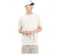Camiseta De Manga Corta De Punto con Cuello Henley Y Un Solo Botón con Estampado De Piña para Hombre, Lujo Ligero, Sensación De Alta Gama, Top De Verano Informal Y Sencillo.,Albaricoque Moteado,l