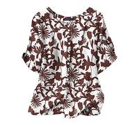 Camiseta de manga corta de talla grande para mujer, estampada, suelta, informal, retro, tops de fiesta, café, S