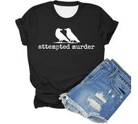 Camiseta de manga corta degradada para mujer, cuello redondo, vintage, attempted Murder of Crows, Bird Watcher Gift T-Shirt Literario Poe Diseño Cuervos Edgar Allan Poe, O negro., XXL