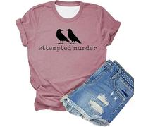 Camiseta de manga corta degradada para mujer, cuello redondo, vintage, attempted Murder of Crows, Bird Watcher Gift T-Shirt Literario Poe Diseño Cuervos Edgar Allan Poe, O rosa., XXL